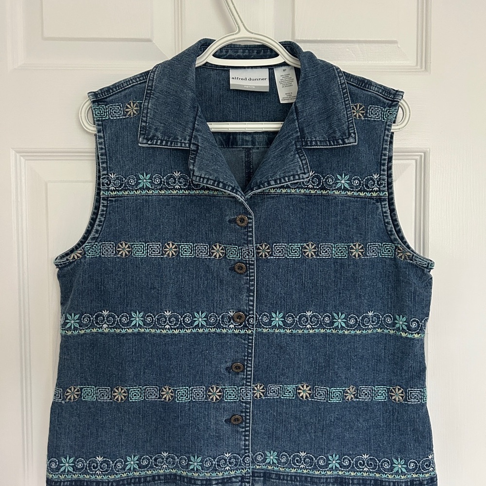 Alfred Dunner Blue Embroidered Vest